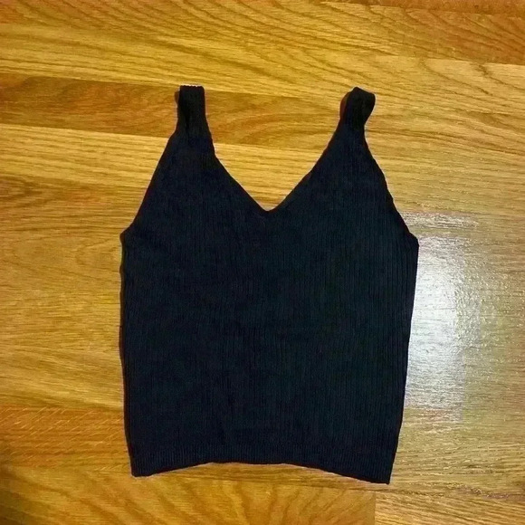 Navy ribbed stretch crop top - Picture 1 of 2